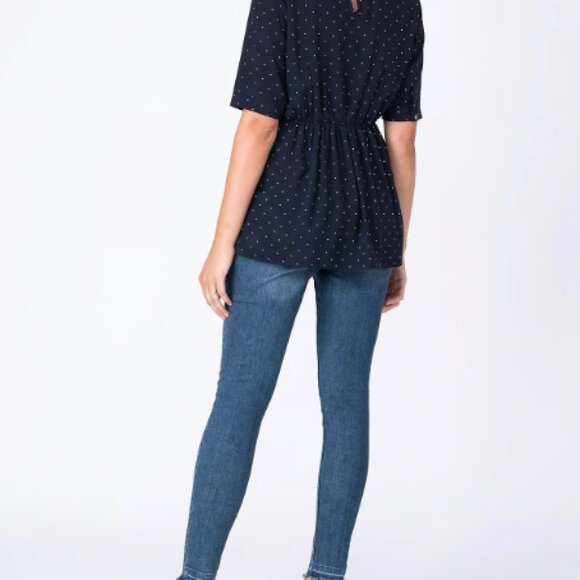 NWOT Seraphine Navy Blue Dot Maternity Nursing Top - size 4 - Picture 5 of 8